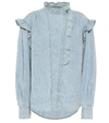 Isabel Marant Étoile Gossia Blue Ruffle-trimmed Chambray Blouse In Blue