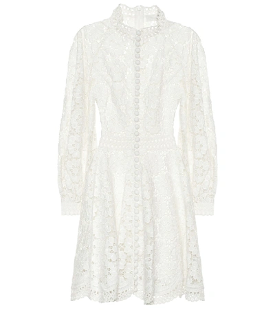 Zimmermann Bells Linen-blend Guipure-lace Mini Dress In Ivory