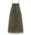 GANNI FAUX FEATHER-TRIMMED MIDI DRESS,P00481863