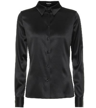 Tom Ford Fitted Stretch Silk Satin Shirt In Black (black)