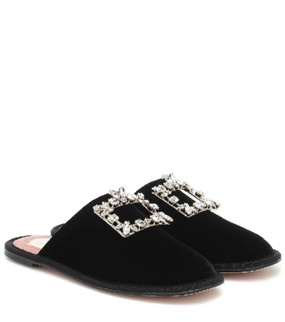 フラットシューズ Hotel Vivier Crystal-buckle Velvet Slippers Roger Vivier Hotel Vivier Crystal-buckle Velvet Slippers