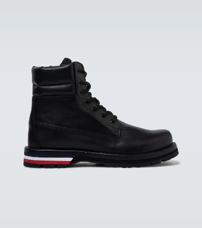Moncler Vancouver Black Leather  Ankle Boots With Logo Detail