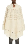 SAINT LAURENT FRINGE TRIM CABLE WOOL PONCHO,633896YASB2