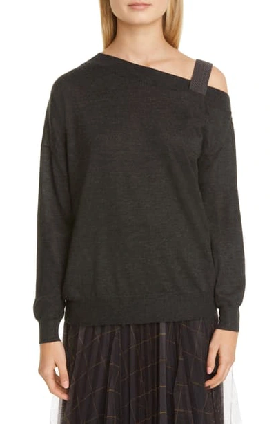 Brunello Cucinelli Women's Cashmere & Silk Monili Strap Sweater In Dark Grey