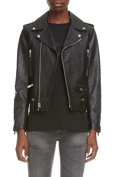 Saint Laurent Leather Moto Jacket In Black