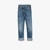 R13 Crossover Asymmetric Distressed High-rise Wide-leg Jeans In Blau