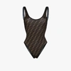 Fendi Ff Logo Print Swimsuit In Brown