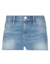 Frame Le Cutoff Fray Hem Denim Shorts In Blue