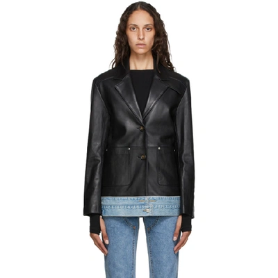 Andersson Bell Molly Denim Layered Leather Jacket In Black