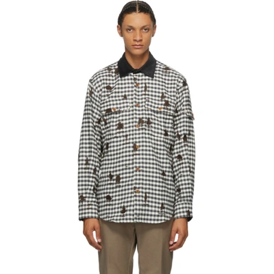 Phipps Gingham Shirt With All-over Tree Embroidery In Grey