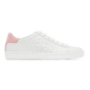 Gucci White & Pink Interlocking G Ace Sneakers