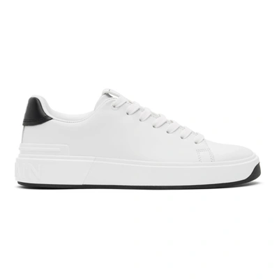 Balmain White & Black Leather B-court Sneakers In White,black