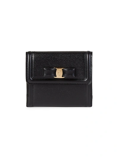 Ferragamo Bow Short Leather Wallet In Nero