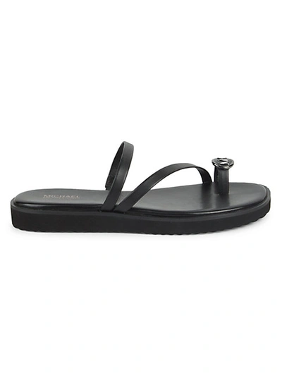 Michael Michael Kors Letty Leather Thong Sandals In Black