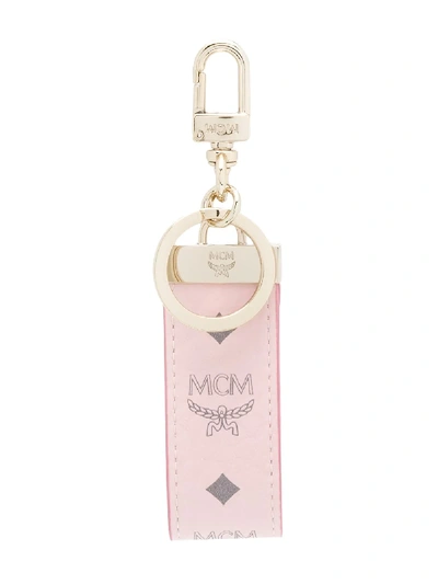 Mcm Logo Print Monogram Keyring In Pink