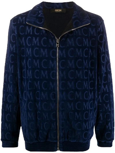 Mcm All-over Logo Zipped Jacket In Blue