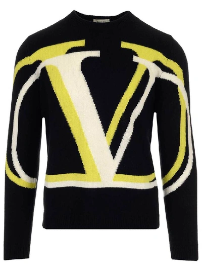 Valentino Intarsia Knit Cashmere & Wool Sweater In Black