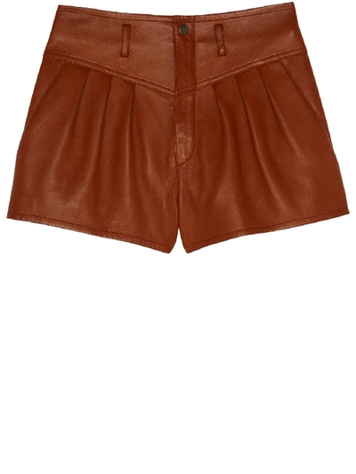 Saint Laurent Leather Shorts In Brown