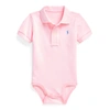 Polo Ralph Lauren Babies' Cotton Mesh Polo Bodysuit In Carmel Pink/c7349