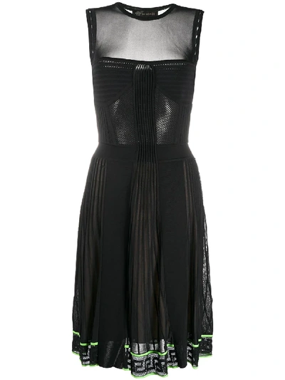 Versace Greca Patterned Trim Sheer Panel Dress In Black