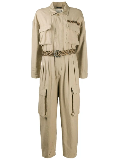 R13 Abu Belted Cotton-canvas Jumpsuit In Beige,khaki