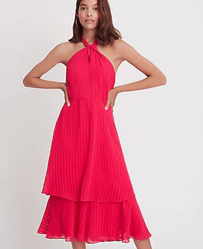 Ann Taylor Petite Shadow Plaid Tiered Halter Maxi Dress In Exotic Pink