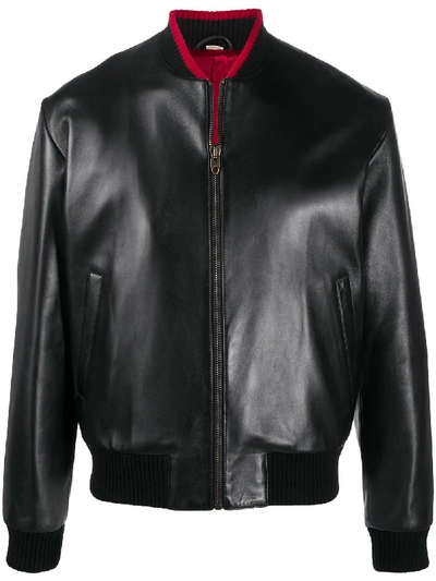 Gucci Lambskin Leather Bomber Jacket In Black