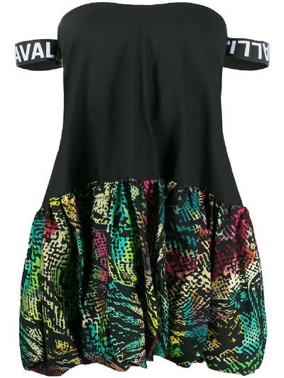 Just Cavalli Snakeskin Print Flared Dress In Black