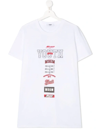Msgm Teen Logo Print T-shirt In White