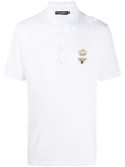 Dolce & Gabbana Embroidered Emblem Polo Shirt In White