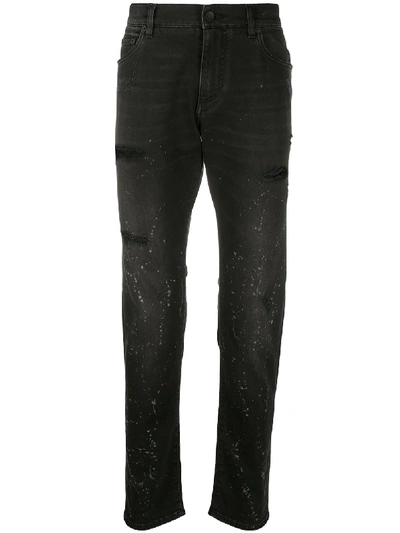 Dolce & Gabbana Distressed Speckle Slim Fit Jeans In Black