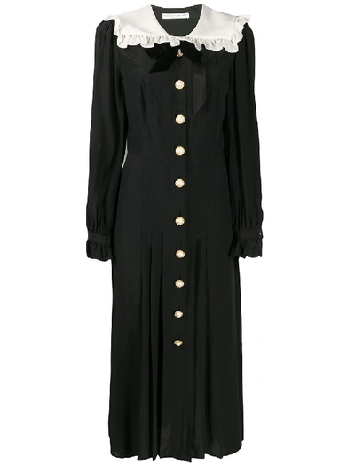 Alessandra Rich Buttoned Silk Crepe De Chine Midi Dress In Black