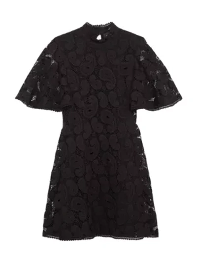 The Kooples Frill-detail Paisley Lace Mini Dress In Black