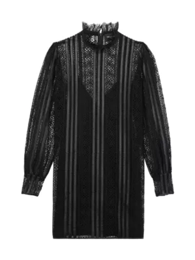 The Kooples Robe Highneck Sheer Dress In Black