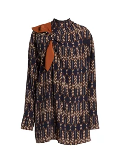 Stella Mccartney Tie-front Arrow-print Silk Blouse In Brown