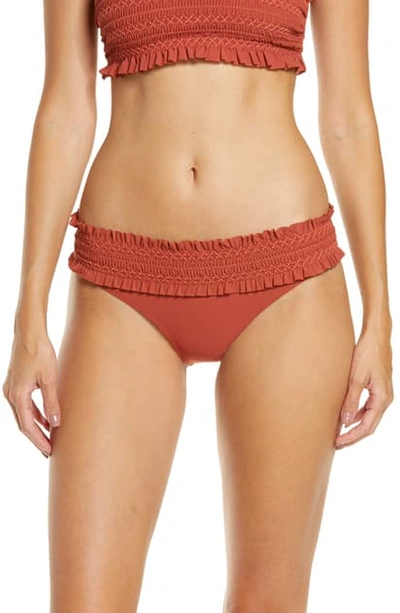 Tory Burch Costa Smocked Hipster Bikini Bottoms In Ashberry/ Ashberry
