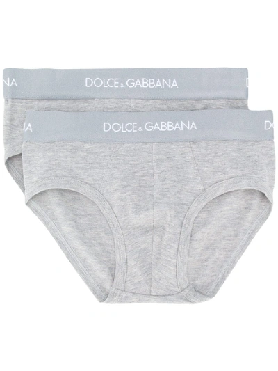 Dolce & Gabbana Kids' Logo Print Briefs Set Of Two In Grey