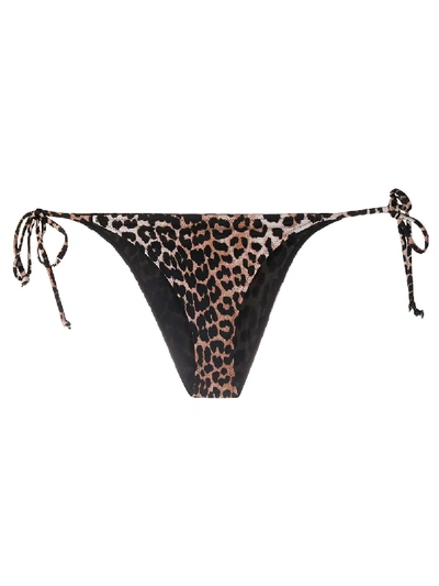 Ganni Leopard Print String Bikini Briefs In Neutrals
