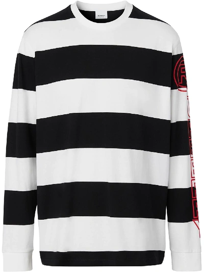 Burberry Long-sleeve Striped Cotton Oversized Top In Black