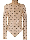 FENDI FLOCKED FF SEMI-SHEER BODYSUIT