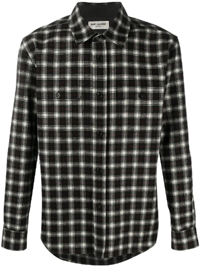 Saint Laurent Check-print Long-sleeve Shirt In Black