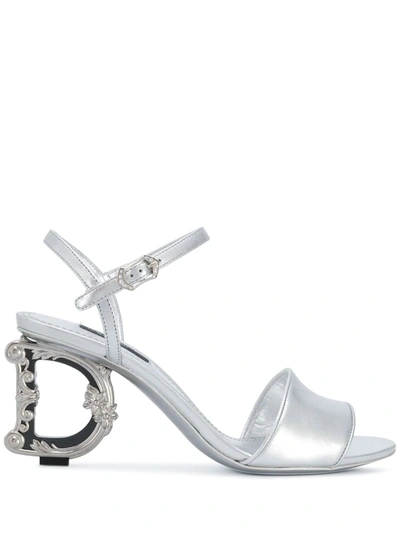 Dolce & Gabbana Logo Heel Sandals In Silver Colour