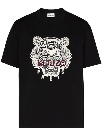 Kenzo Embroidered Cotton T-shirt In Black