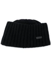 Saint Laurent Logo Plaque Cashmere Beanie In Black