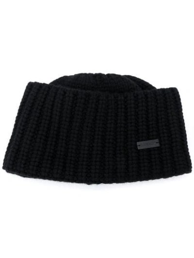 Saint Laurent Logo Plaque Cashmere Beanie In Black