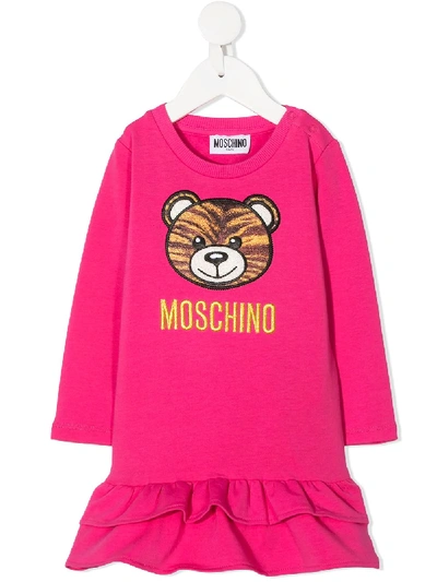 MOSCHINO TEDDY BEAR EMBROIDERED RUFFLED HEM DRESS 