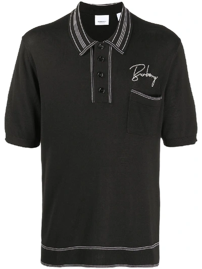 Burberry Embroidered Logo Polo Shirt In Black A1189