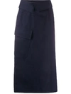 Kenzo Foldover-waist Midi Skirt In Blue