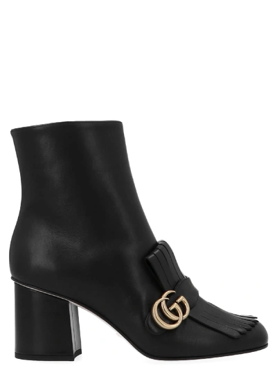 Gucci 75mm Marmont Fringed Leather Boots In Black