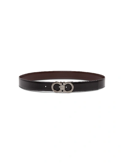 Ferragamo Gancini Reversible Leather Belt In Black